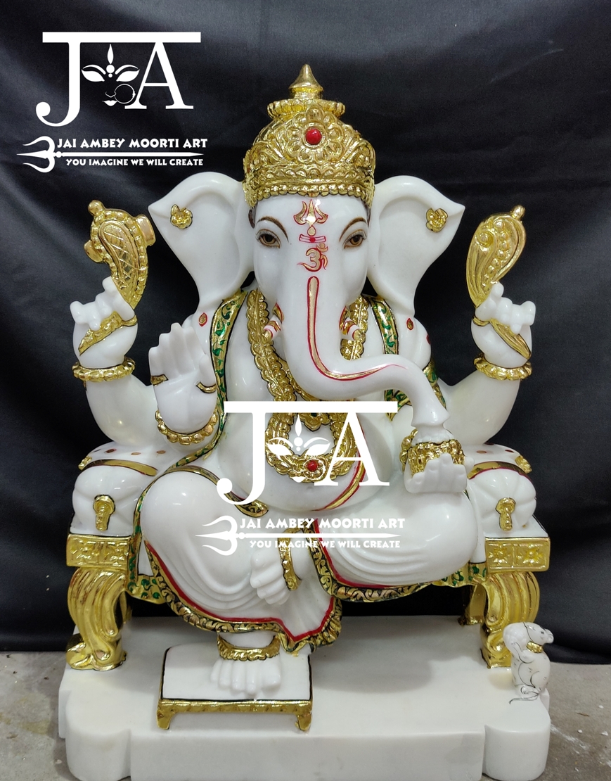 GOLD-PLATED-MARBLE-GANESHA-STATUE